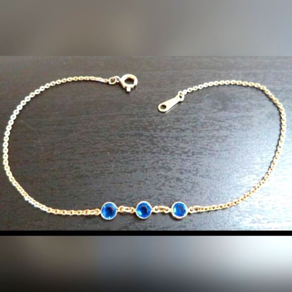 VINTAGE SIGNED AVON BLUE GLASS WINDOW PANE 9" BRACELET - Picture 1 of 2